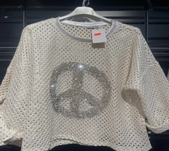 Lochstrick-Pullover mit Peace-Symbol