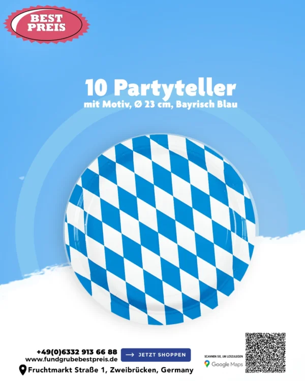 Oktoberfest Pappteller mit bayerischem Rautenmuster (10er-Pack, 23 cm)