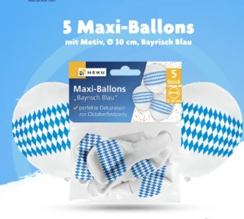 5 Maxi-Ballons „Bayrisch Blau“ mit Motiv – Oktoberfest Deko (Ø 30 cm)
