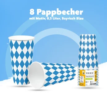 Oktoberfest Bayrisch Blau & Weiße Pappbecher (8er-Pack, 0,5 Liter)