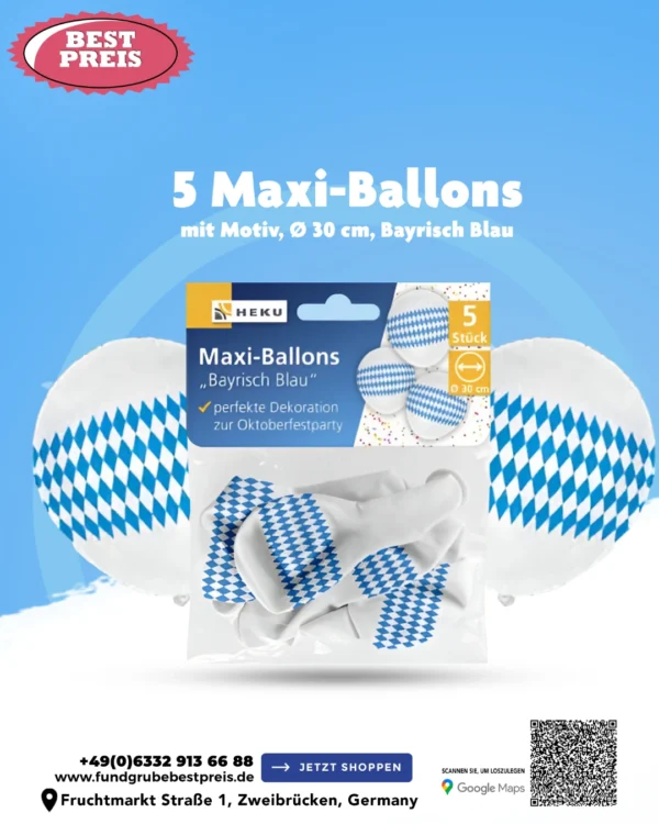 Oktoberfest Maxi-Ballons mit bayerischem Rautenmuster (5er-Pack, 30 cm)