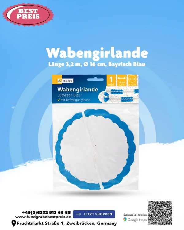 Oktoberfest Bayrisch Blau & Weiße Wabengirlande (3,2 m)