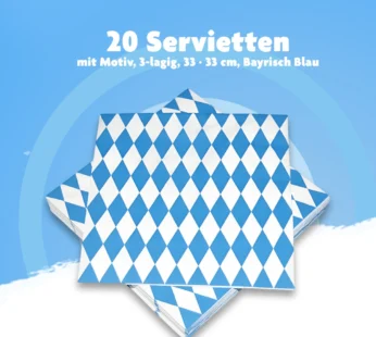 Oktoberfest Papierservietten mit bayerischem Rautenmuster (20er-Pack, 3-lagig)